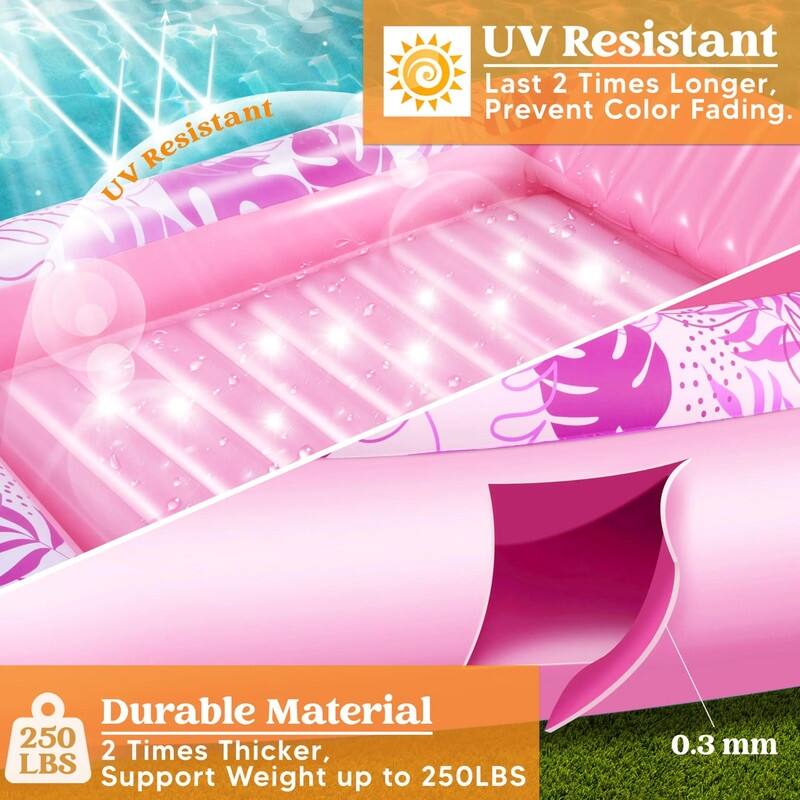 Inflatable Tanning Pool Lounger Float for Adults, 70" x 46" Large Suntan Tub (L-Hot Pink).