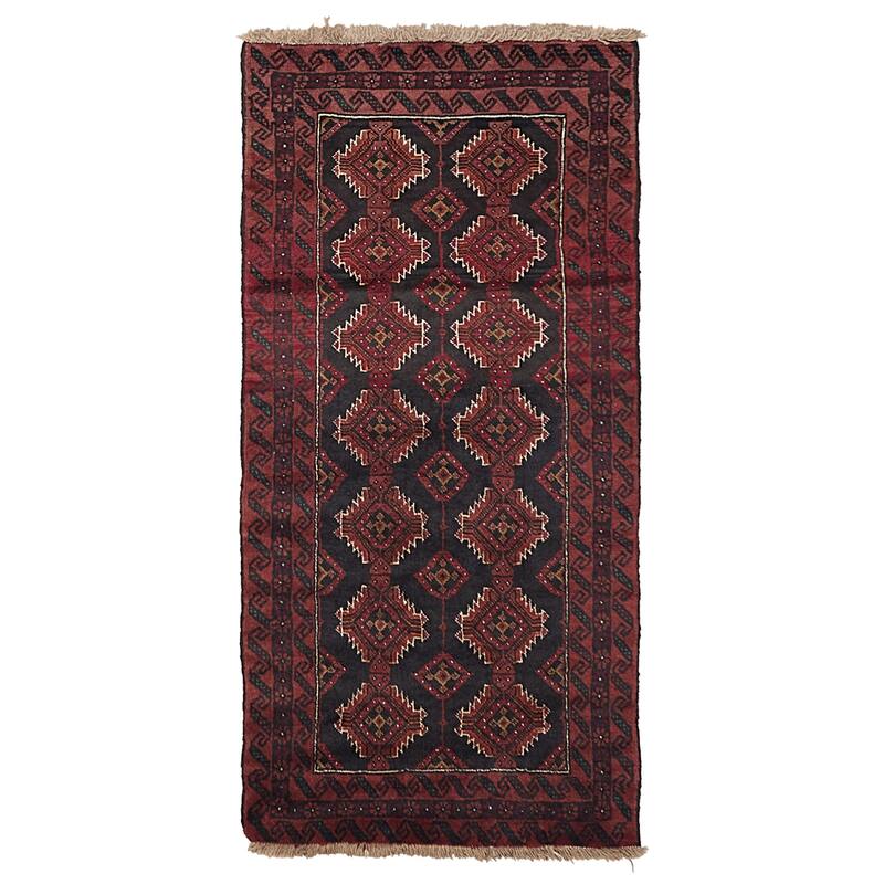 ECARPETGALLERY Hand-knotted Baluch Black, Dark Red Wool Rug - 2'11 x 5'9