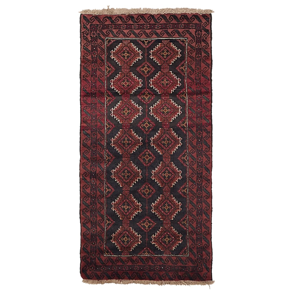 ECARPETGALLERY Hand-knotted Baluch Black, Dark Red Wool Rug - 2'11 x 5'9