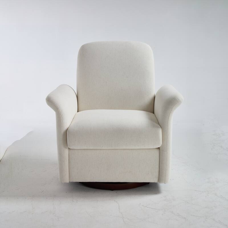 Linen Fabric Swivel Barrel Chair, Ergonomic Upholstered Single Sofa Chair, Lounge Armchair with Curved Back & Wood Base