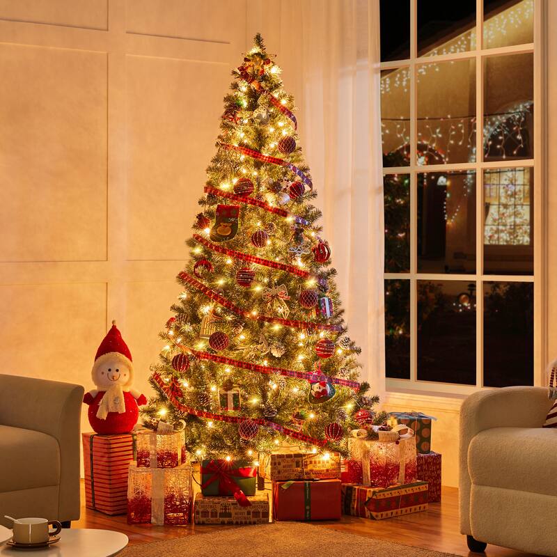Yaheetech 4.5FT/6FT/7.5FT Pre-lit Frosted Artificial Christmas Tree with Stand Included, Green - 6 Foot