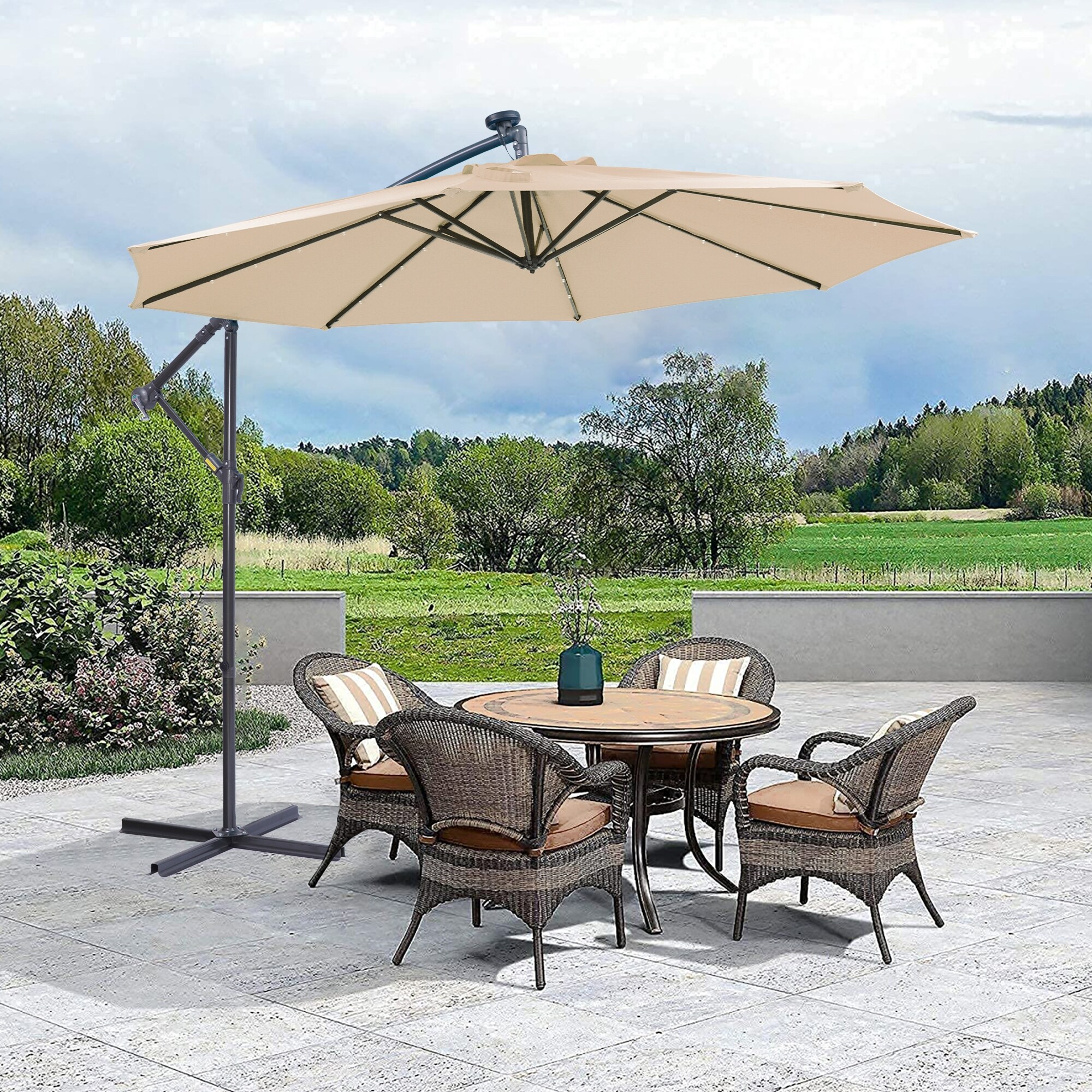 10 FT Solar LED Patio Outdoor Umbrella Hanging Cantilever Umbrella Offset  Umbrella Easy Open Adustment with 32 LED Lights - On Sale - Bed Bath u0026  Beyond - 37744343