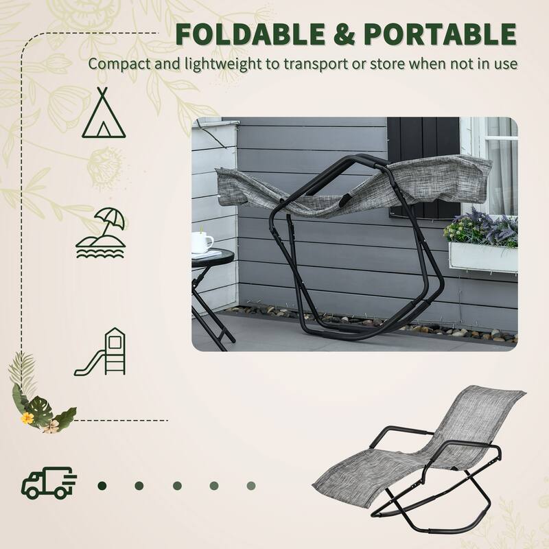 Foldable Outdoor Rocking Lounge Chair Portable Sun Lounger with Armrests and Breathable Mesh for Beach Patio Poolside