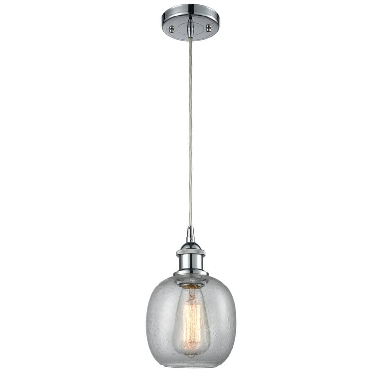 Innovations Lighting Belfast 6" Wide Mini Pendant - Cord Suspension - Polished Chrome / Clear Seedy