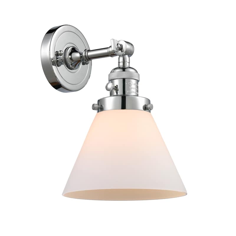 Innovations Lighting Large Cone Single Light 10" Tall Bathroom Sconce - Polished Chrome / Matte White