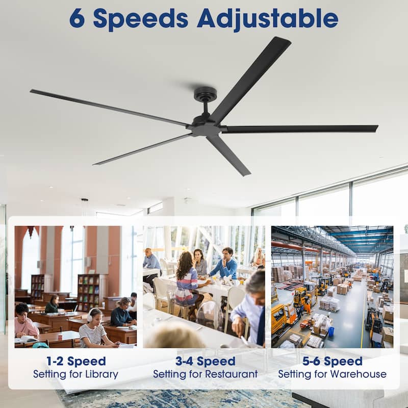 84" Black Industrial Aluminum Large Outdoor Commercial Ceiling Fan with Remote
