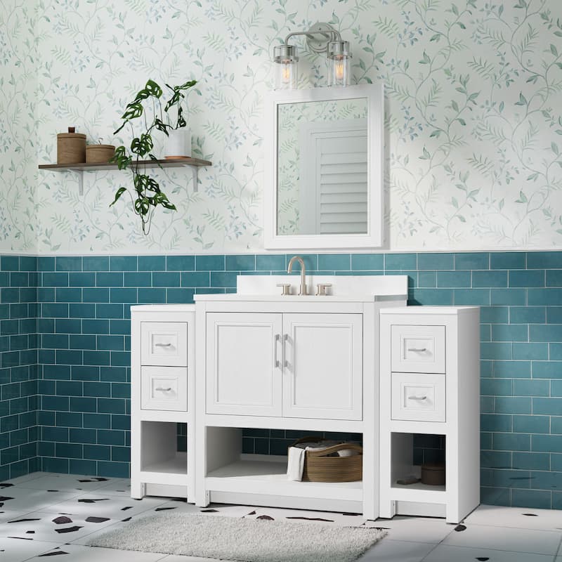 Blakely Modular Vanity Set, 25/31 Inch Vanity Base with Dual 12 Inch Side Cabinets & Mirror