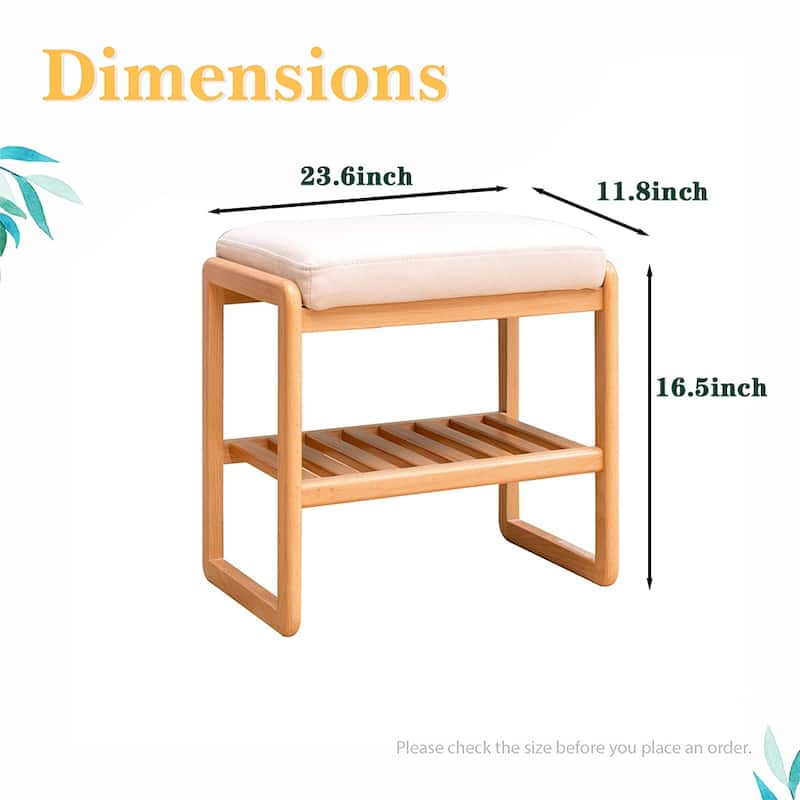Solid Wood Shoe Bench with Sponge Cushion, Shoe Rack for Entryway - 23"