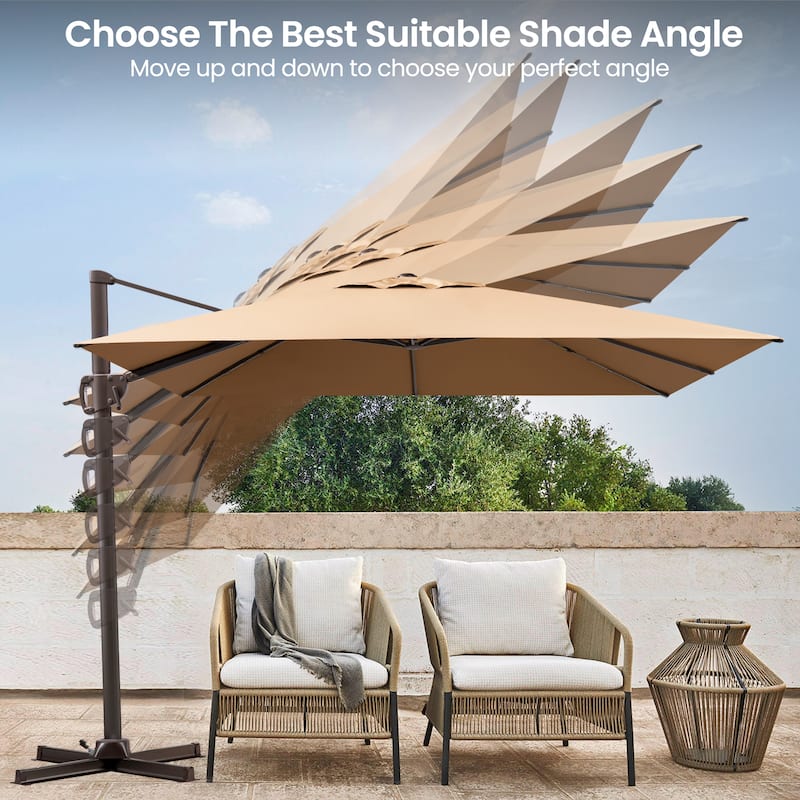 Pellebant 9 FT x 12 FT Outdoor Patio Cantilever Umbrella with Base Stand