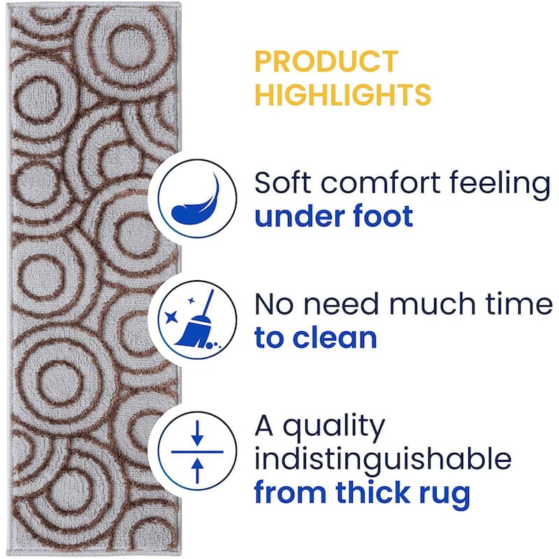 Beverly Rug Indoor Non Slip Carpet Stair Treads w/ Installed Tape 9"x28" Circles Grey / Brown