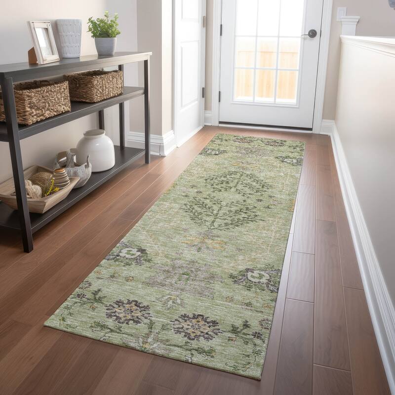 Machine Washable Indoor/ Outdoor Boho Traditional Chantille Rug - Aloe - 2'3" x 7'6"