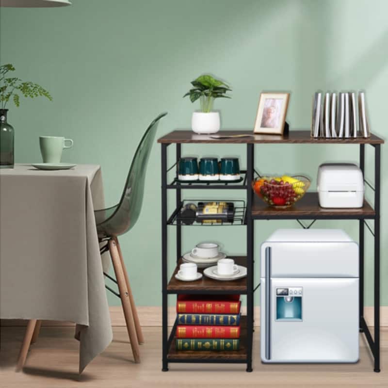 Microwave Oven Stand Storage Cart Bakers Rack with Drawer Brown - N/A