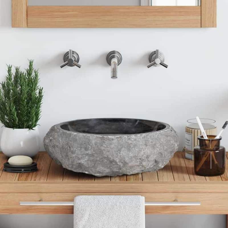 vidaXL Bathroom Basin, Ø15.7x4.7 Inches, Marble Round - 15.7"x4.7"