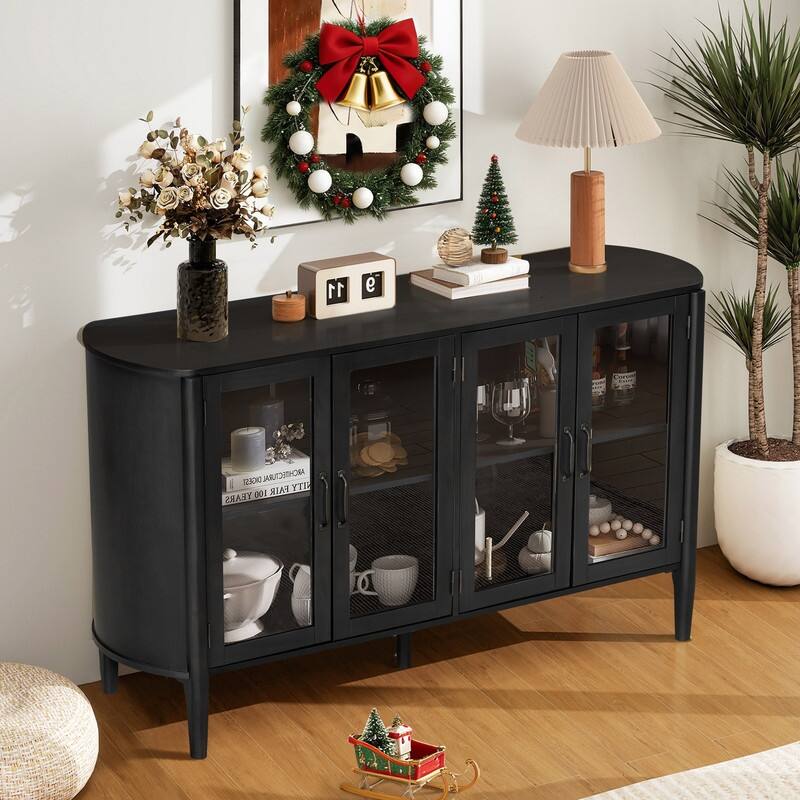 58" Sideboard with 4 Glass Doors for Living Room and Dining Room Organization