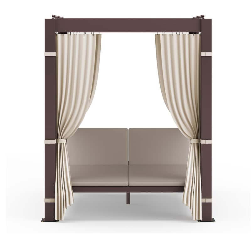 Outdoor Patio Daybed With Canopy, Double Chaise Lounge Sunbed With Adjustable Seats, Aluminum Outdoor Patio Sunbed For Garden