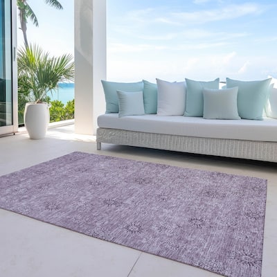 Machine Washable Indoor/ Outdoor Chantille Floral Burst Rug