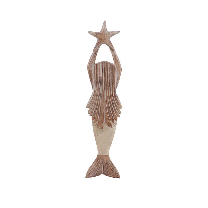 Shell Capiz Wall Hanging Mermaid Silhouette and Star Accent - 24" Gold - Gold/ Metallic - 5" x 2" x 24"