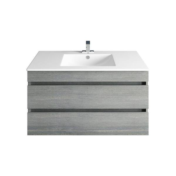 slide 2 of 2, Modern Bathroom Wall Mounted 32" Vanity With White Stone Top