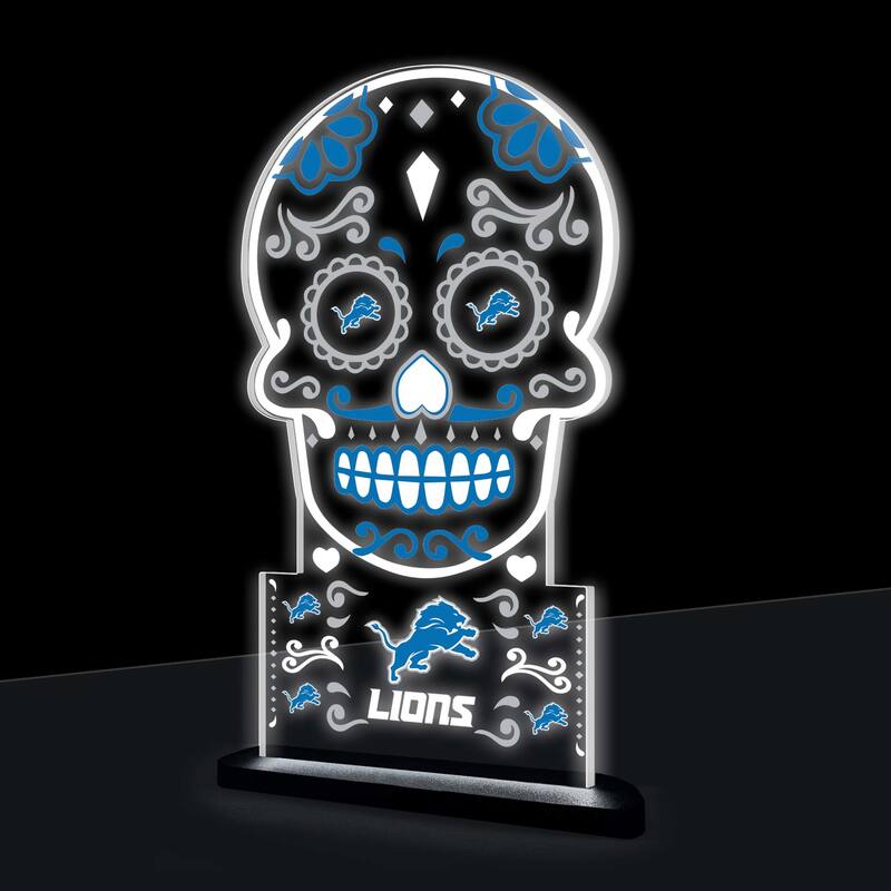 10" LED Tabletop Sugar Skull Halloween Desklite Sign, Detroit Lions - Multicolor. - 10" x 7"
