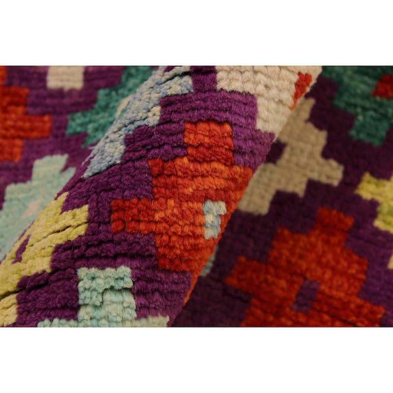 Shabby Chic Balochi Dickson Purple/Beige Hand Knotted Wool Rug - 3'6'' x 4'10''