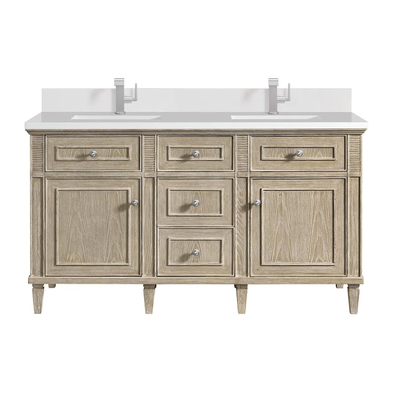 James Martin Vanities 424-V60D-1WZ Lorelai 60" Double Basin Wood - Whitewashed Oak - Oak Finish