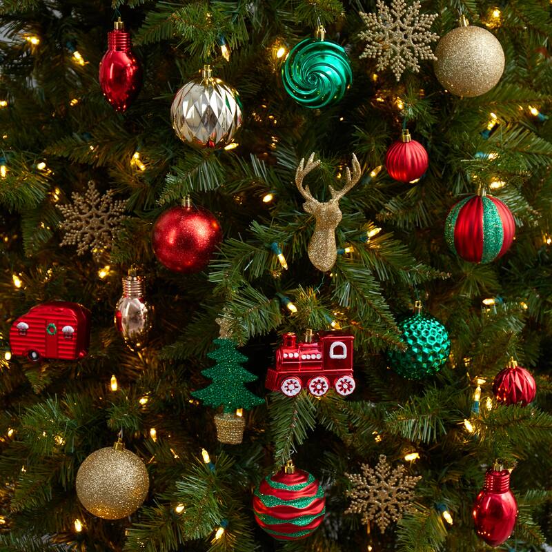 Holiday Deluxe Shatterproof 25 Count Christmas Tree Ornament Box Set - 3.5