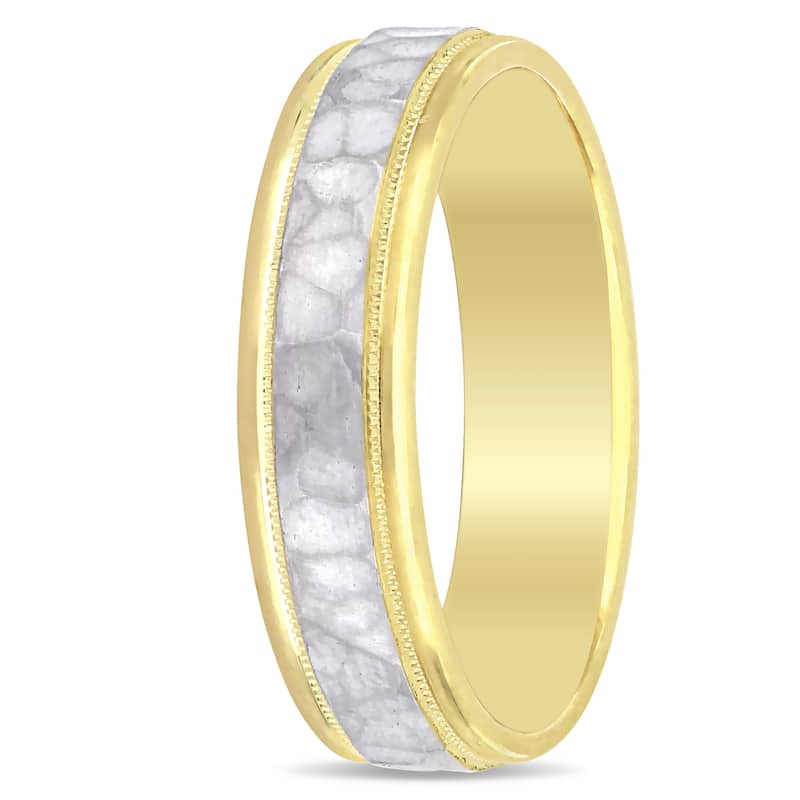 Miadora Ladies Hammered Wedding Band in 2-Tone 10k Yellow and White Gold (5mm)