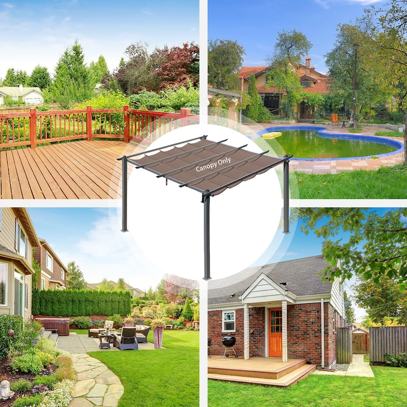 Aoodor Replacement Pergola Replacement Canopy Retractable Shade Brown Fabric