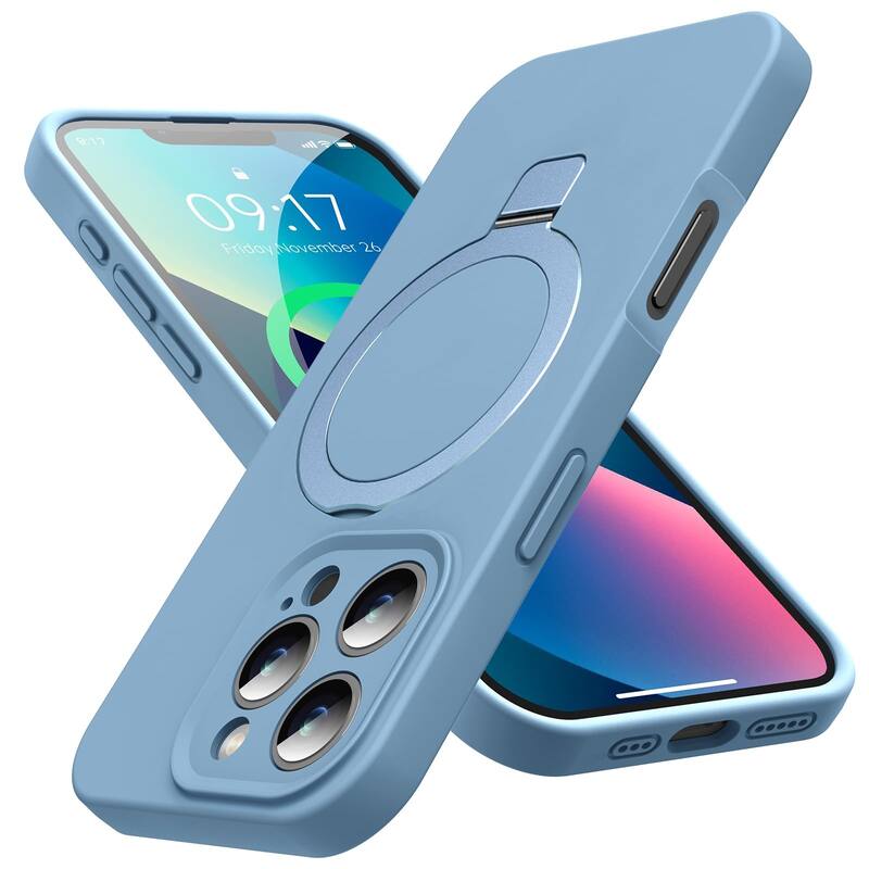 6.3" iPhone 16 Pro Case, Liquid Silicone, Moisturizing Factor, Extreme Soft Slim Phone Case with Stand, Compatible with MagSafe - Sky Blue