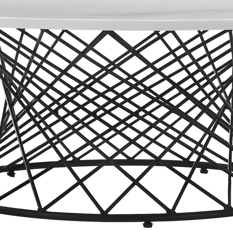 HomeRoots 36" White And Black Genuine Marble And Metal Round Coffee Table - 36' X '14' X '36