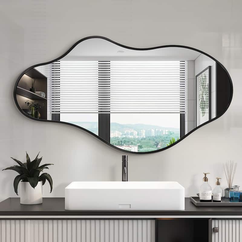 Irregular Wall Mirror Decorative Asymmetrical Wall Mirror - 43x24 - Black