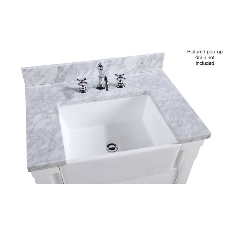 KitchenBathCollection Charlotte 30" Farmhouse Bathroom Vanity with Carrara Marble Top