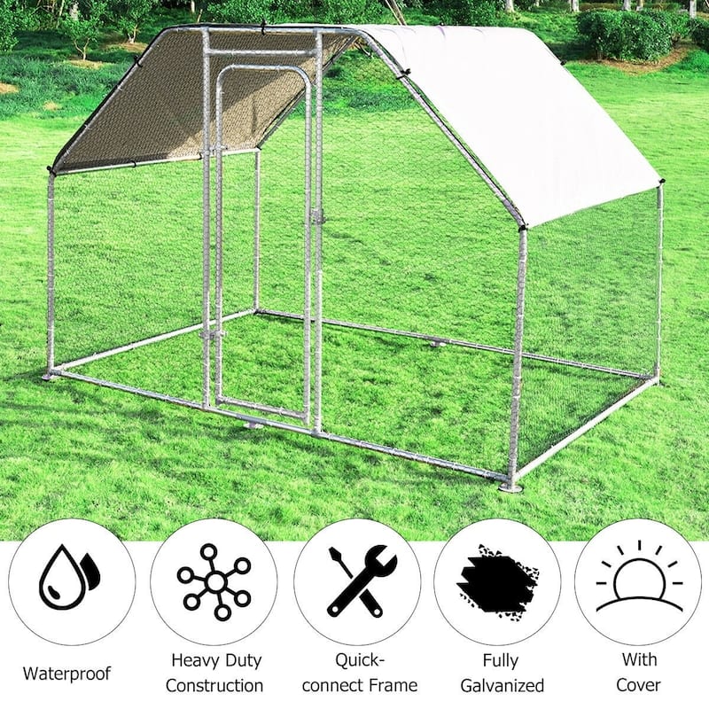 9.5' x 6.5' Large Walk In Chicken Run Cage - Grey