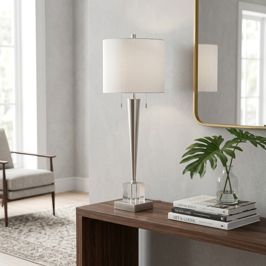 Modern Crystal Metal Table Lamp with Slim Column Design - 36"
