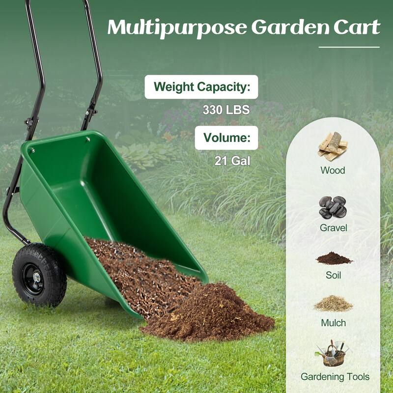 Gymax Dual-Wheel Wheelbarrow w/ Pneumatic Tires 330 LBS Load Capacity
