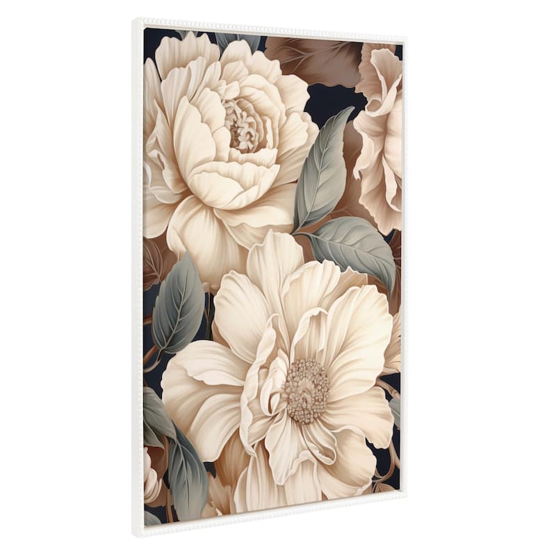 Sylvie Beaded Retro Glam Floral Framed Canvas by Creative Bunch Studio - 31.5x41.5 - White
