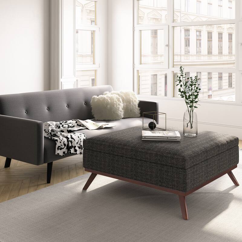 WYNDENHALL Ethan Mid Century Modern Table Ottoman - 36'' x 36'' x 19.1 - Ebony
