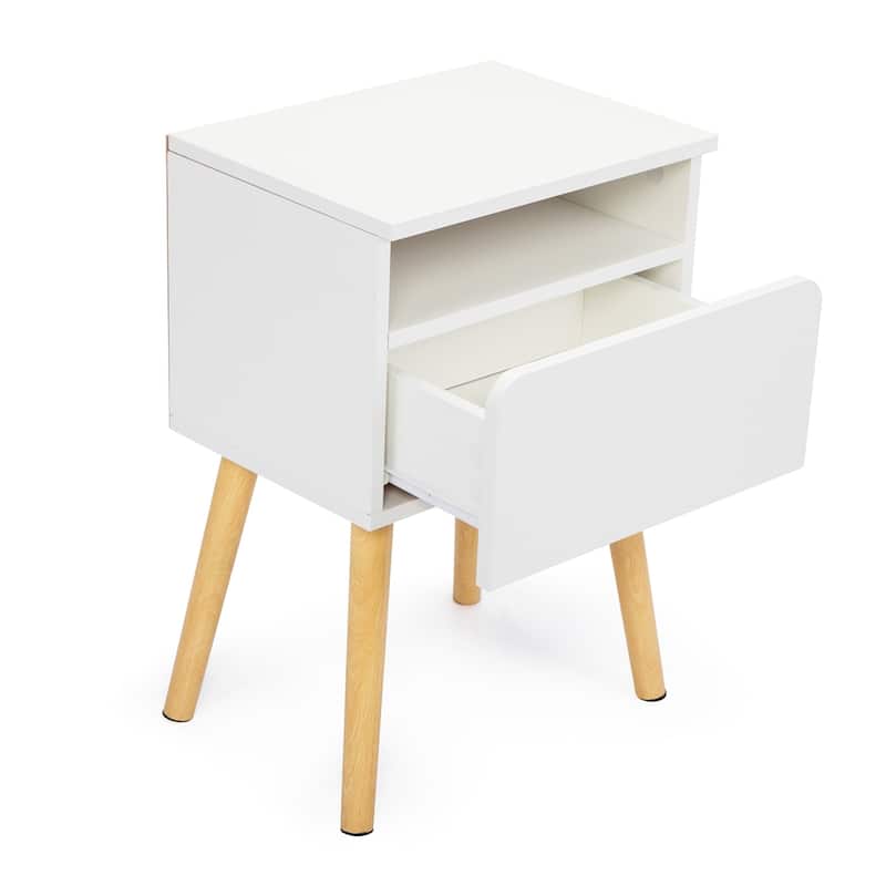 Modern Nightstand with Drawer and Shelf (Set of 2)