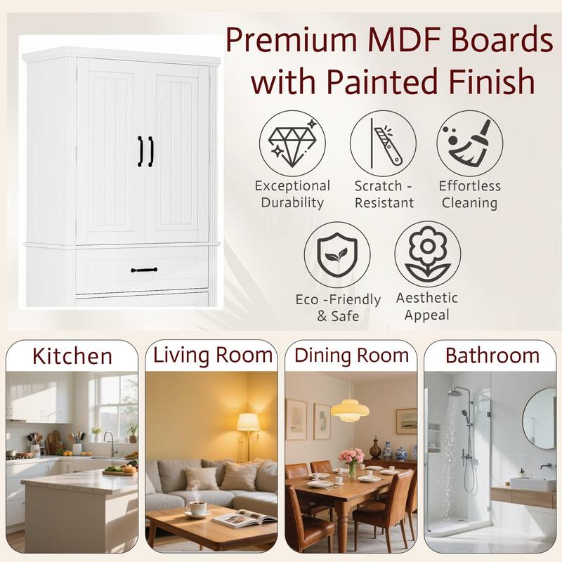 Multi-Functional Storage Cabinet - 2 Slide-Out Drawers, Adjustable Shelf, Kitchen/Bathroom/Living Room