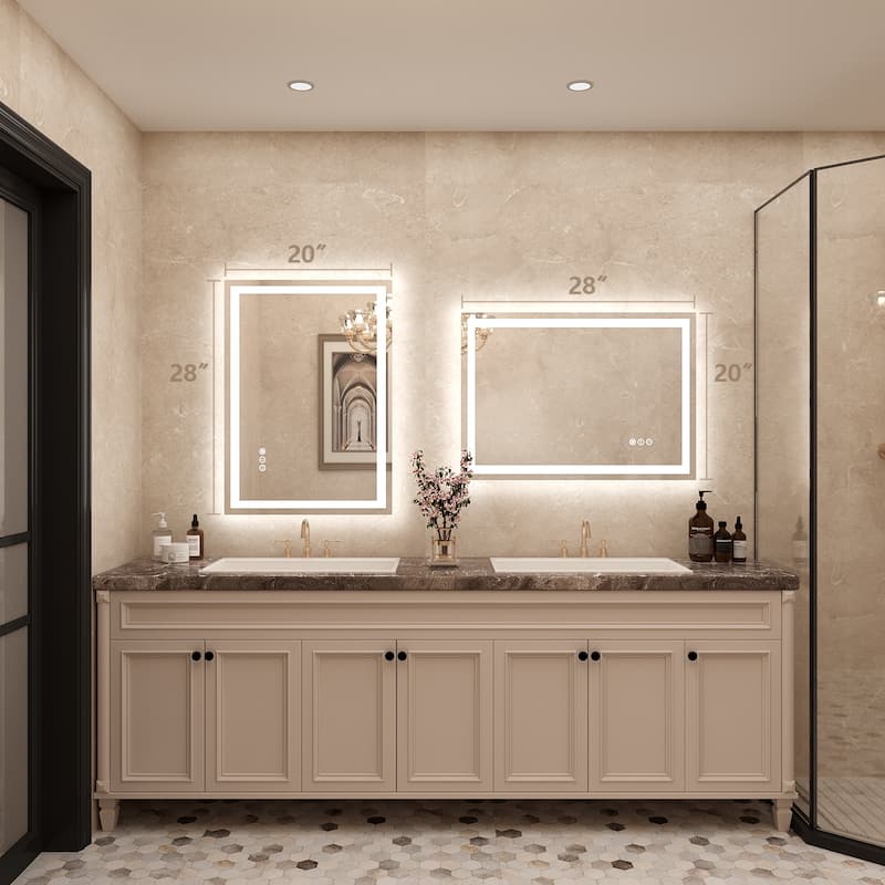Frameless LED Front Light and Backlit 3 Colors Dimmable Anti-Fog Wall Bathroom Vanity Mirror