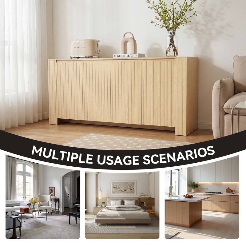 Mid-Century Modern Large 4-Door Cabinet Storage Sideboard