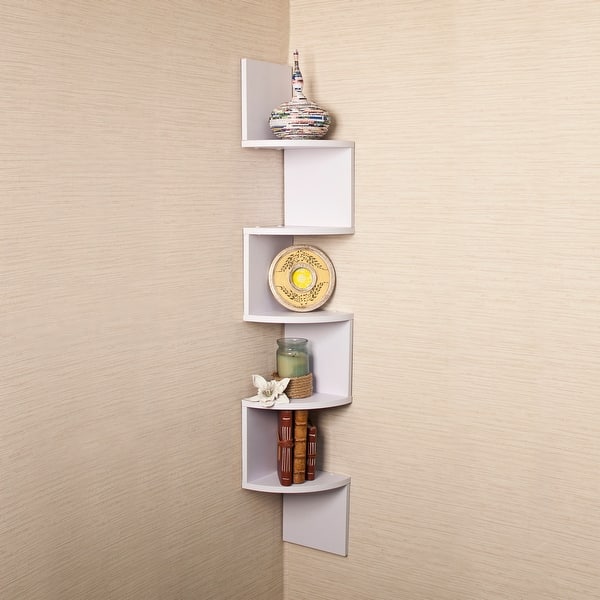slide 2 of 16, Danya B. Decorative 5-Tier Corner Floating Wall Mount Shelving Unit White