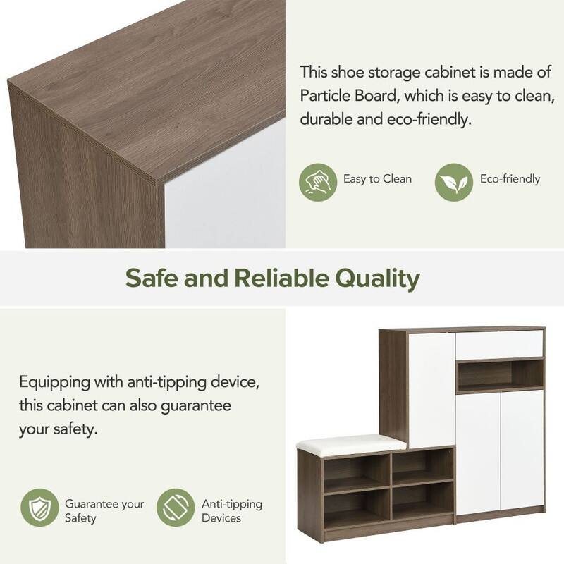 2-in-1 Multi-functional Shoe Rack with Adjustable Shelves,Shoe Storage Bench with Padded Seat