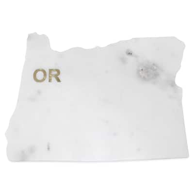 Lg Polished Marble "Oregon" Cutting Board w/brass state abbreviation - White