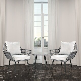 Tappio 3-Piece Outdoor Wicker / Rattan Bistro Set with Cushions - 29.27"H x 27.78"W x 27.38"D