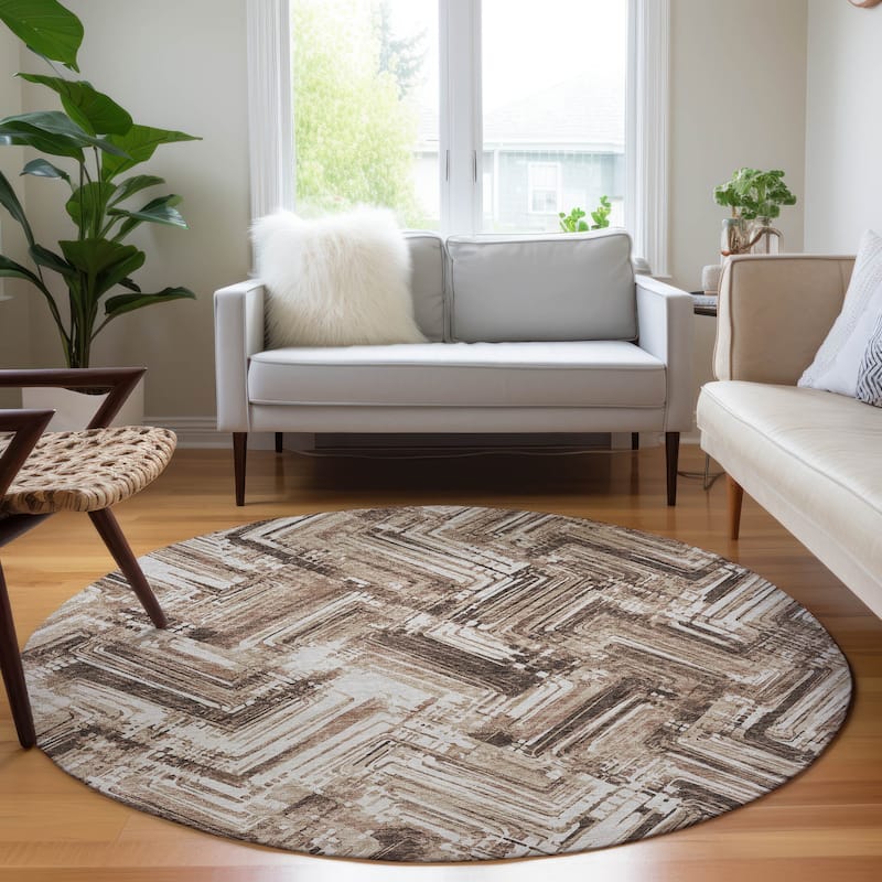 Machine Washable Indoor/ Outdoor Chantille Modern Chevron Rug - Brown - 8' x 8'