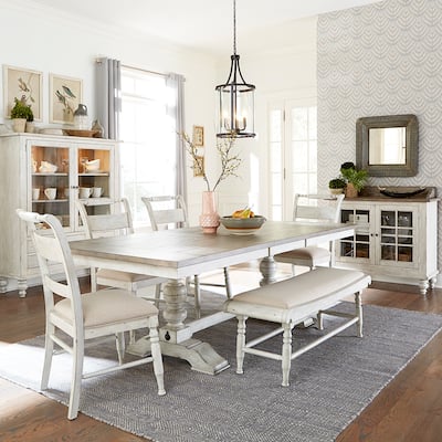 Whitney Antique Linen & Weathered Gray 6 Piece Trestle Table Set