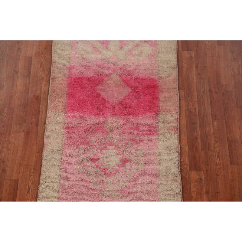 Fuchsia Oushak Turkish Runner Rug Handmade Wool Carpet - 2'10"x 11'7"