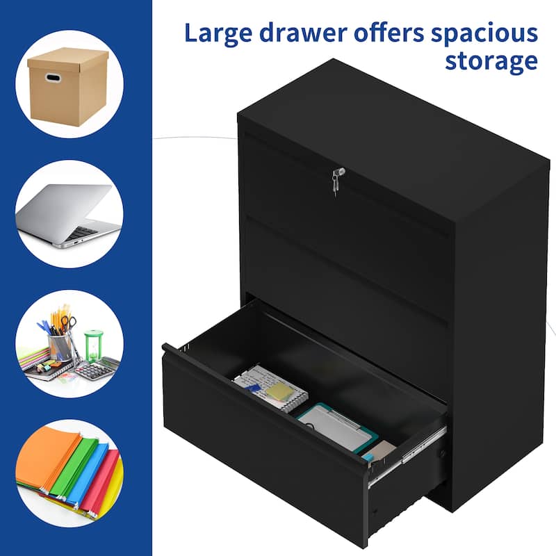 35"W 2/3/4-drawer Lateral Locking Steel File Cabinet for A4, Legal, Letter