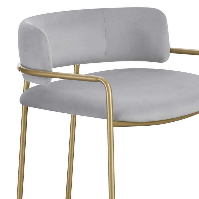 Lox 26 Inch Modern Counter Stool, Low Padded Back, Gray, Gold Metal Frame
